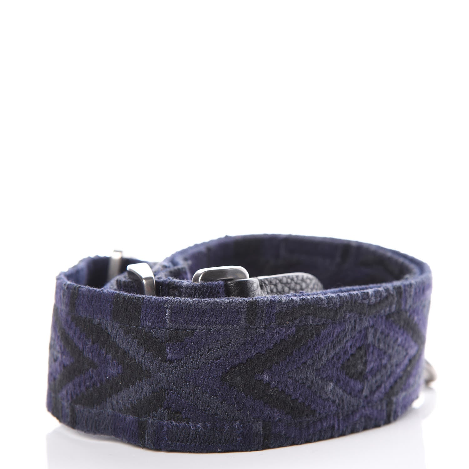 Valentino Garavani Canvas Geometric Embroidered Rockstud Guitar Strap Black Blue 2 of 3