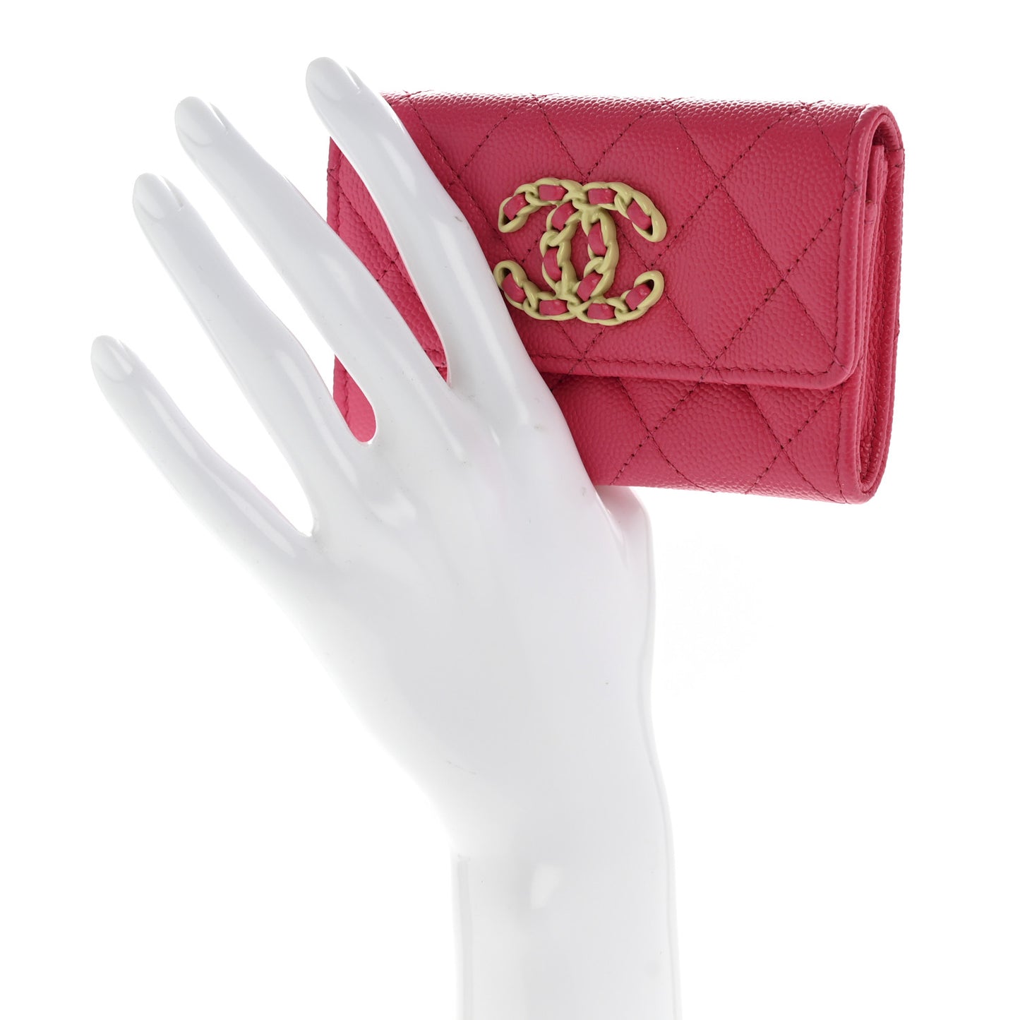 Caviar Quilted Chanel 19 Flap Card Holder Wallet Dark Pink