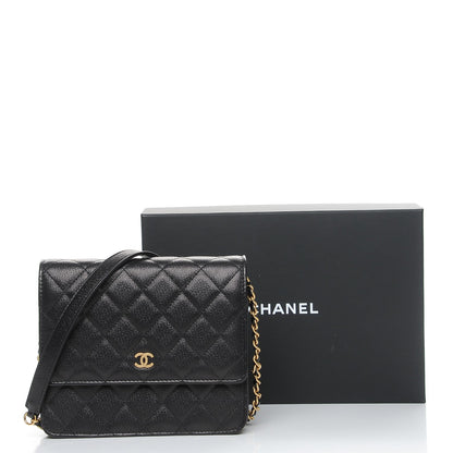 Chanel Letter Calfskin Embossed Quilted Square Wallet On Chain WOC Black 9 of 9