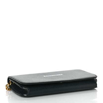 Balenciaga Grained Calfskin Logo Cash Phone Holder Wallet On Chain Black White 4 of 10