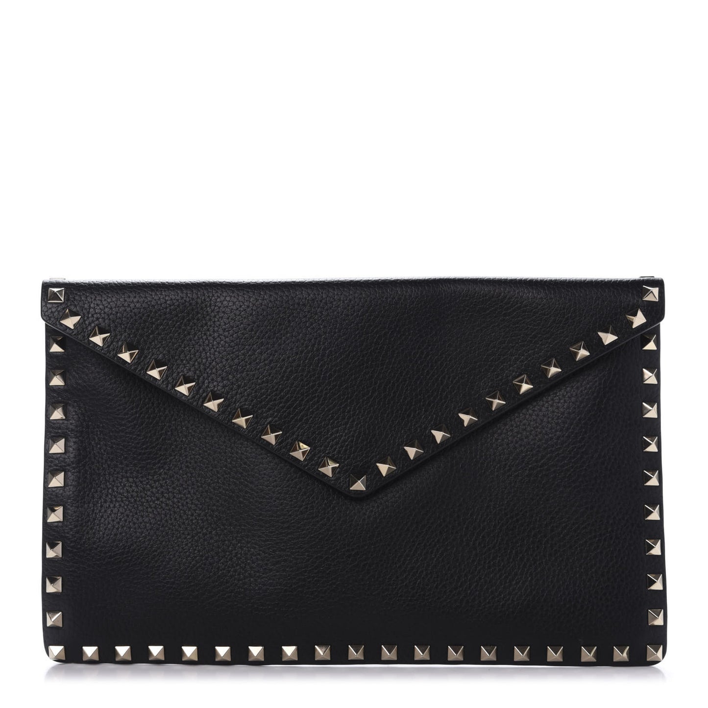 Pebbled Calfskin Large Rockstud Envelope Clutch Black