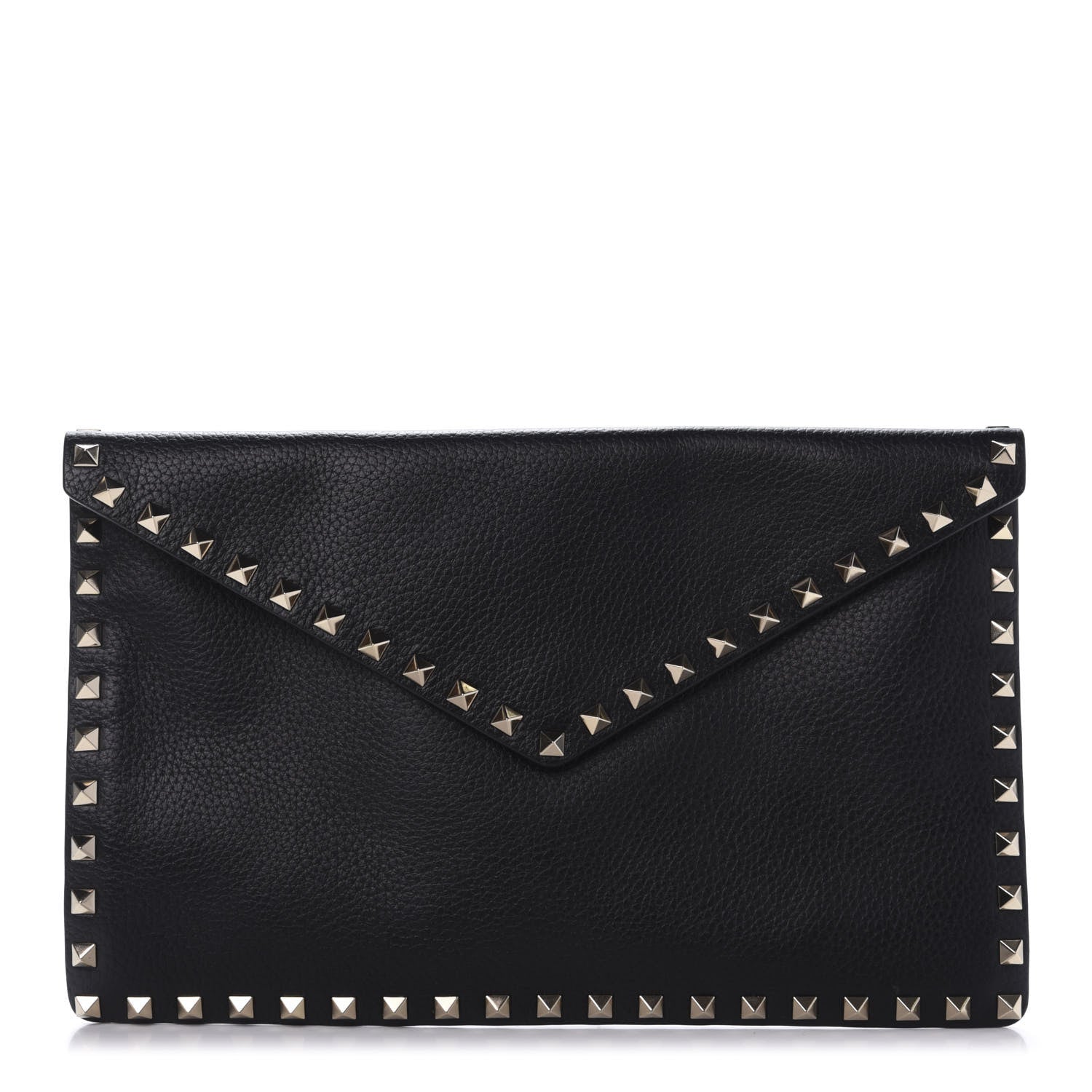 Valentino Garavani Pebbled Calfskin Large Rockstud Envelope Clutch Black 1 of 9