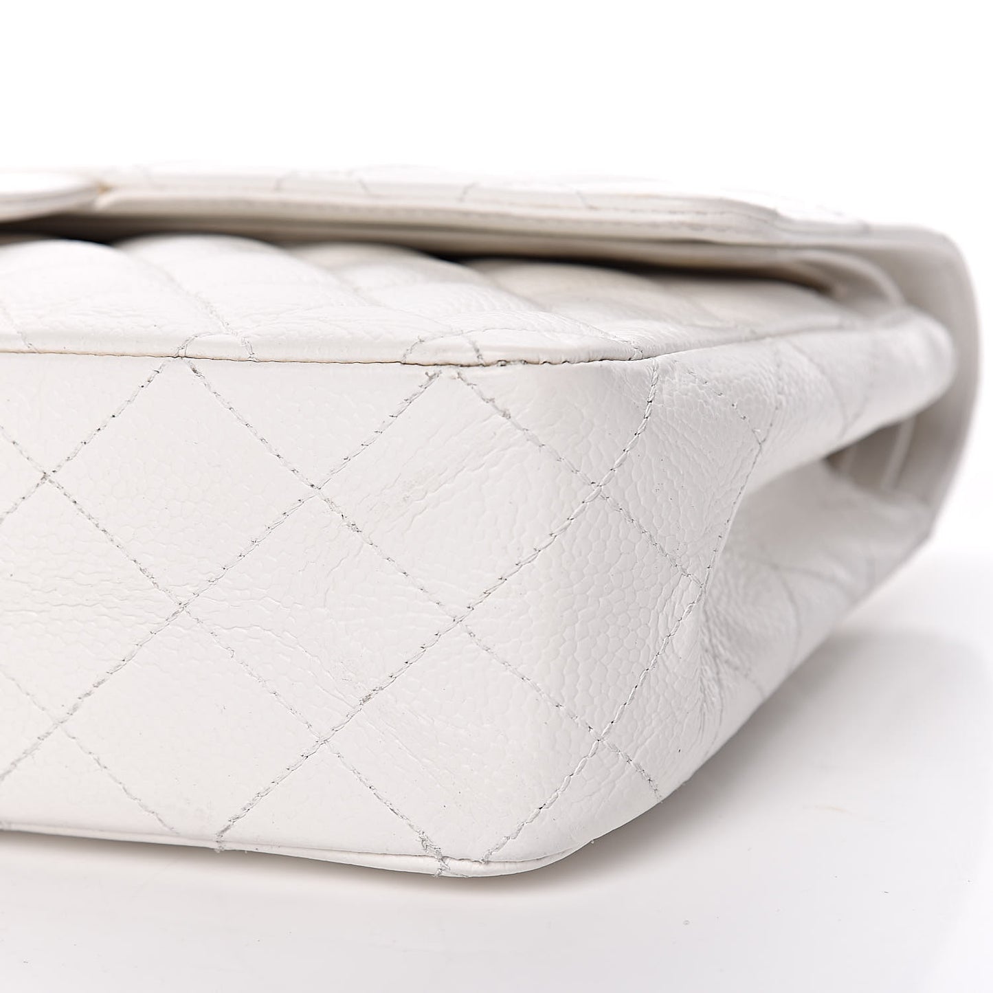 Caviar Quilted Medium Double Flap White