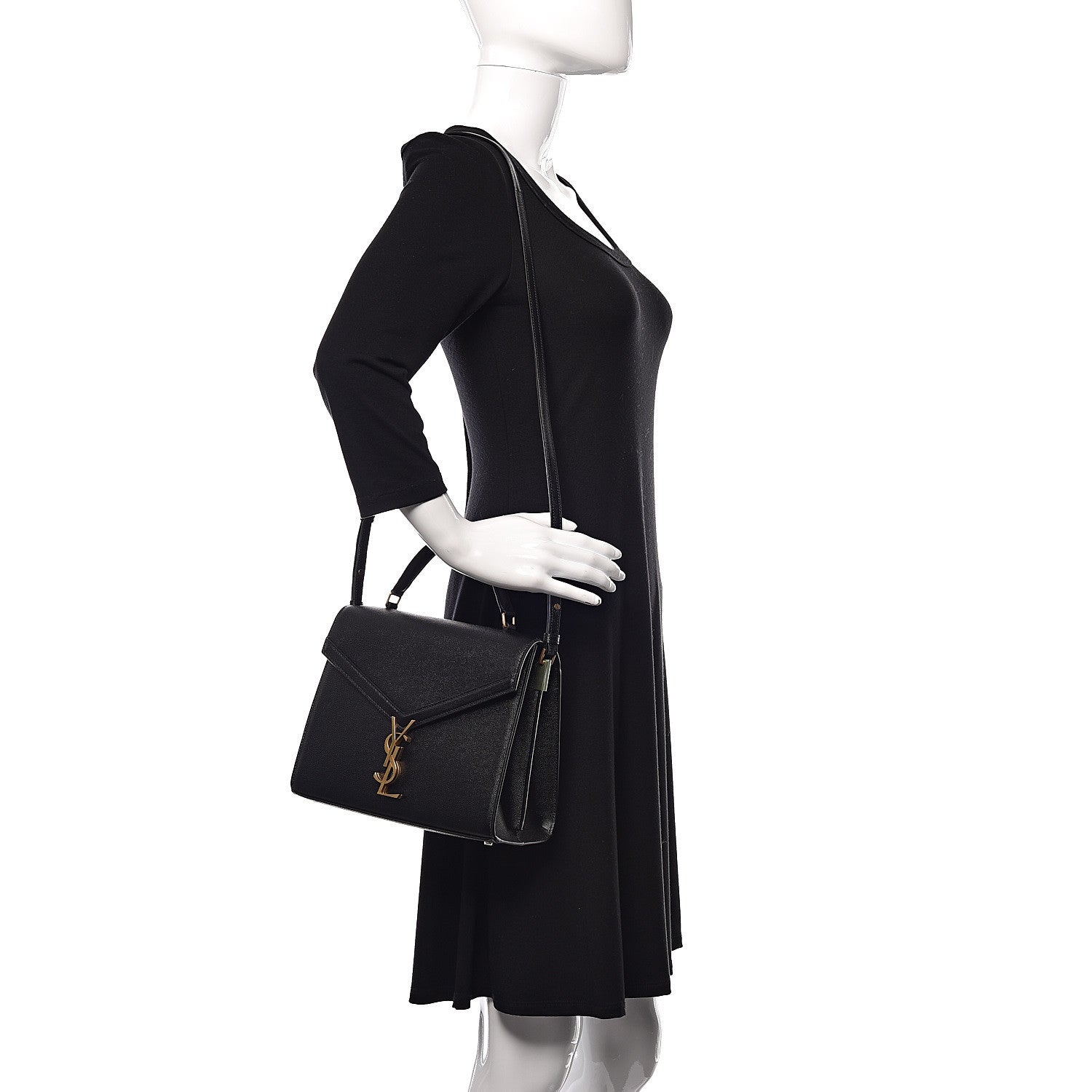 Saint Laurent Grain de Poudre Medium Classic Monogram Cassandra Top Handle Black Rouge Legion 2 of 10