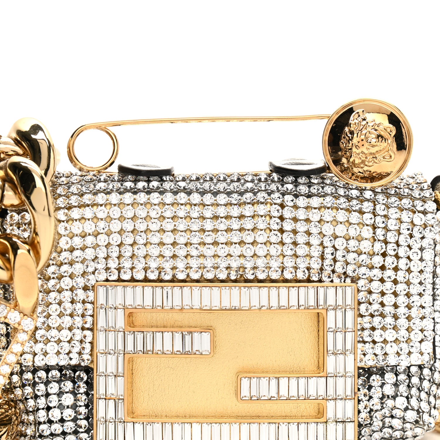 Fendi X VERSACE Crystal Fendace Nano Brooch Baguette Gold Silver