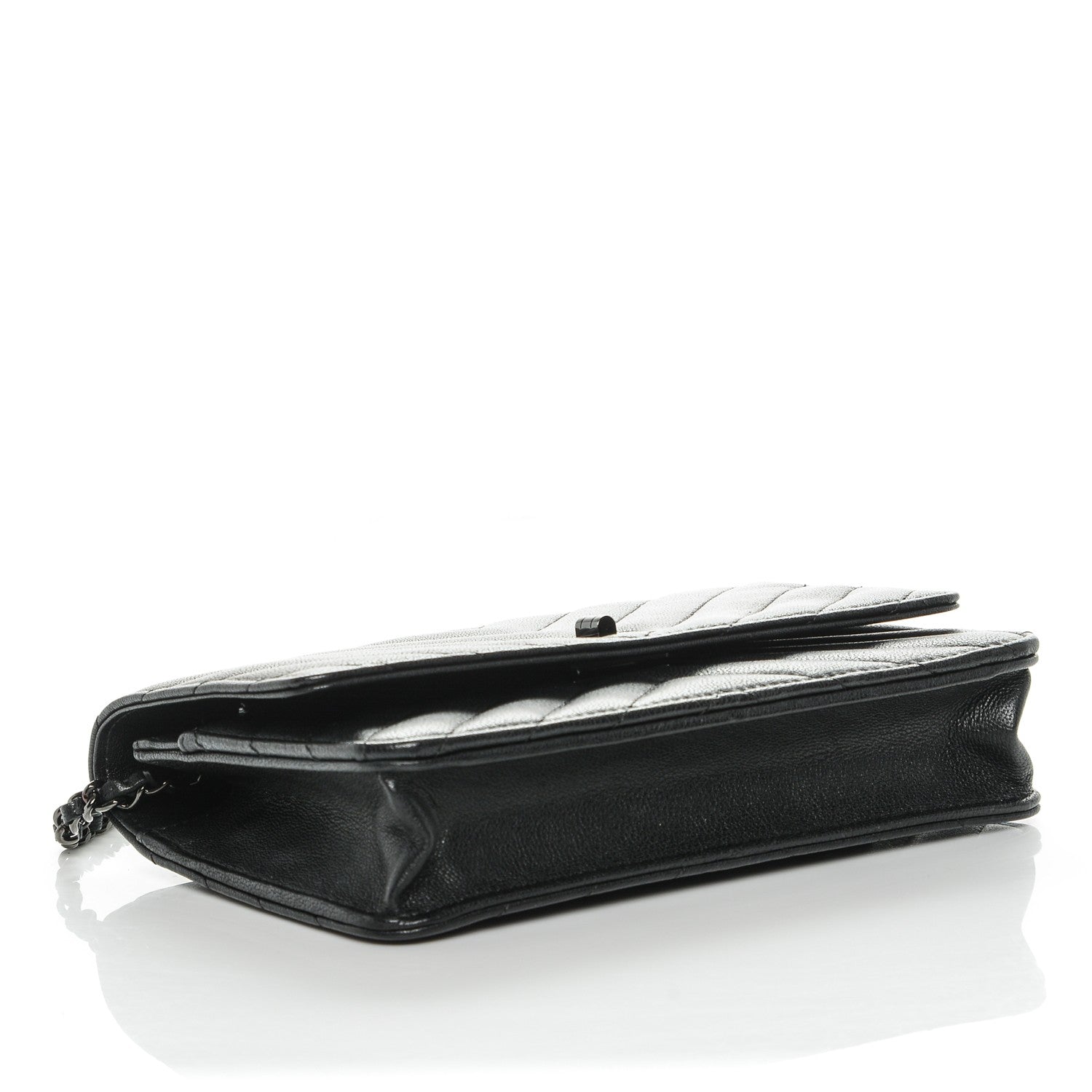 Chanel Sheepskin Chevron Reissue Wallet On Chain WOC So Black 4 of 8