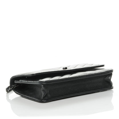 Chanel Sheepskin Chevron Reissue Wallet On Chain WOC So Black 4 of 8