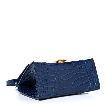 Balenciaga Shiny Calfskin Crocodile Embossed Small Hourglass Top Handle Bag Navy 4 of 14