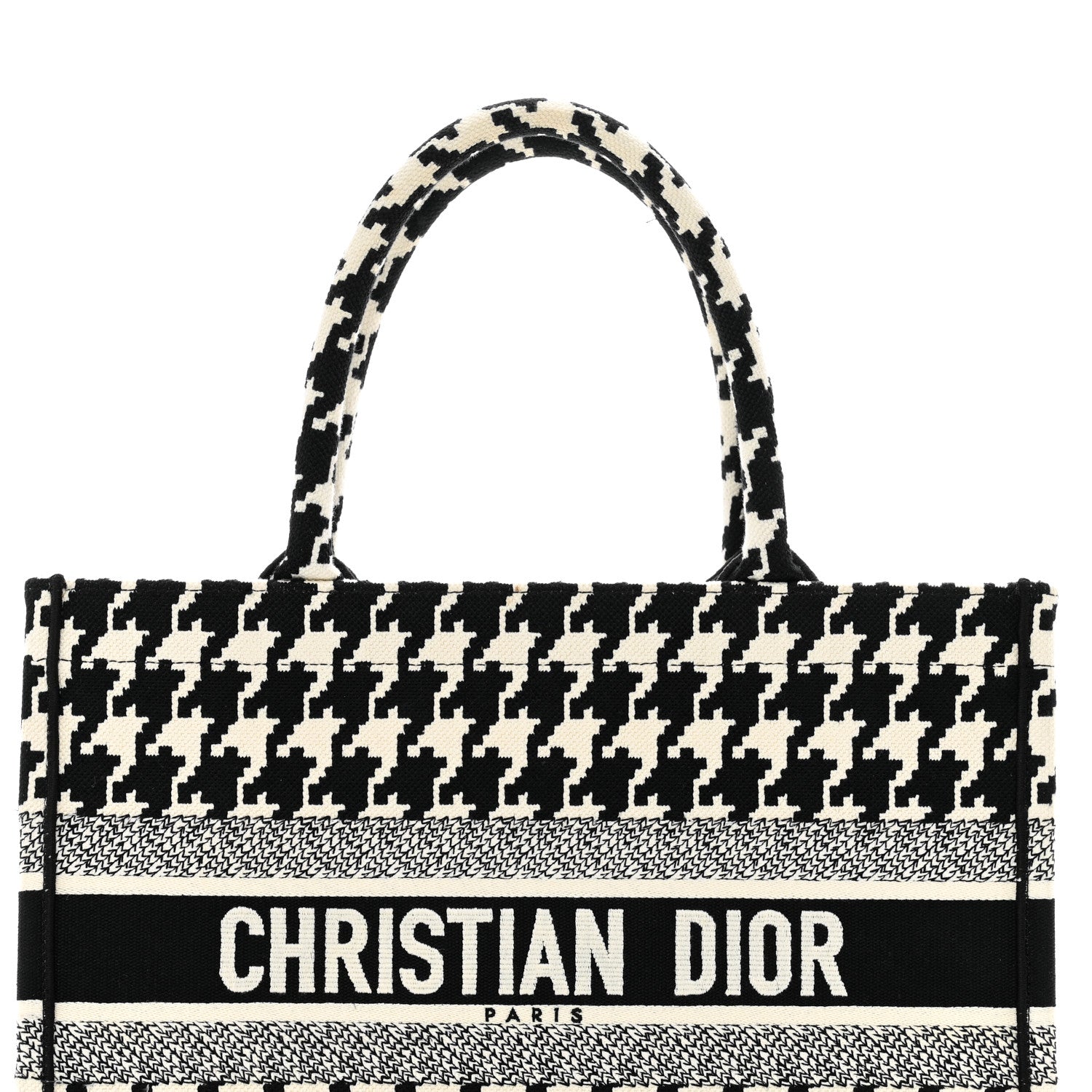 Christian Dior Canvas Macro Houndstooth Embroidered Medium Book Tote Black White 5 of 10