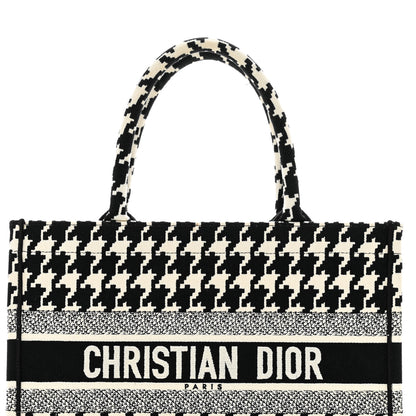 Christian Dior Canvas Macro Houndstooth Embroidered Medium Book Tote Black White 5 of 10