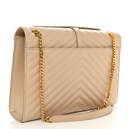 Saint Laurent Grain De Poudre Matelasse Chevron Large Monogram Satchel Nude Powder 3 of 10