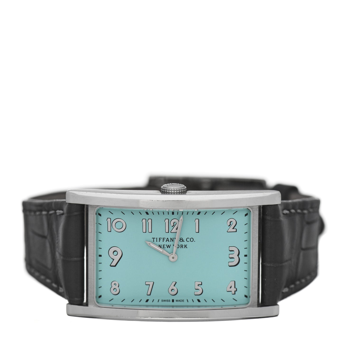 Stainless Steel Alligator 25mm East West Quartz Watch Tiffany Blue