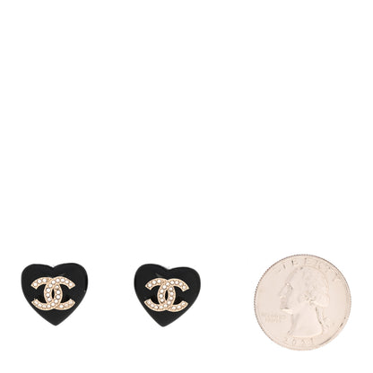 Chanel Resin Crystal CC Heart Earrings Black Gold 2 of 5