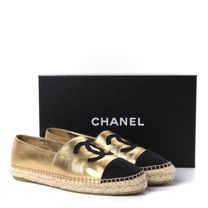 Chanel Laminated Lambskin Grosgrain CC Espadrilles 39 Gold Black 11 of 11