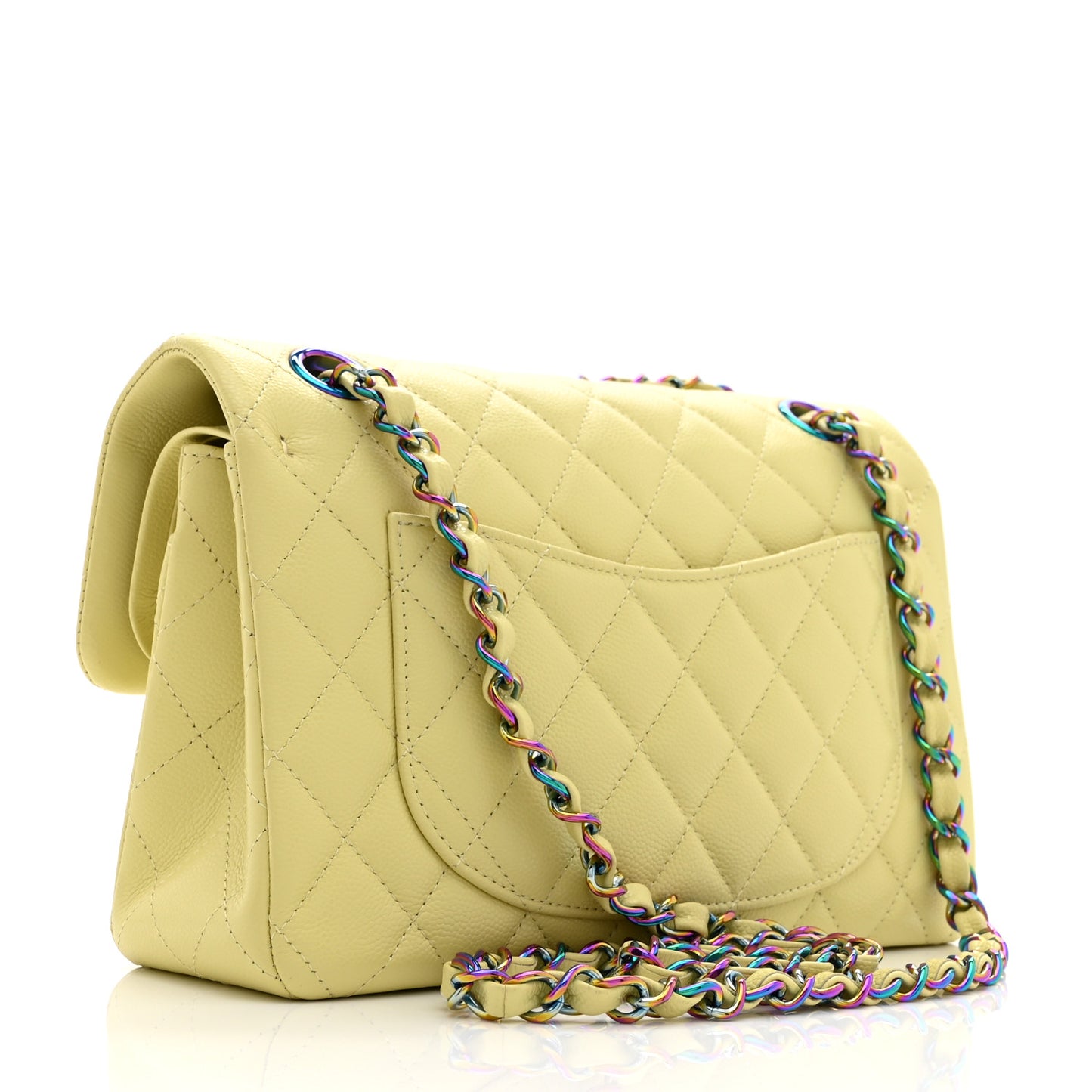 Caviar Quilted Rainbow CC Small Double Flap Green