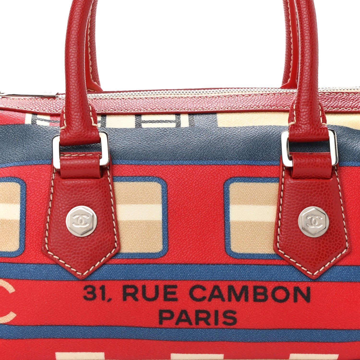 Chanel Coated Canvas Le Train Boston Bag Red 11 of 17