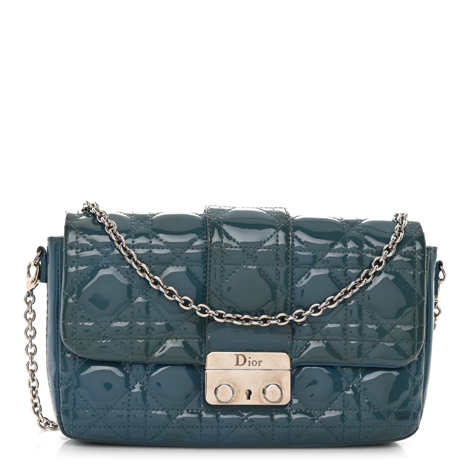 Christian Dior Patent Cannage New Lock Pouch Blue 1 of 11