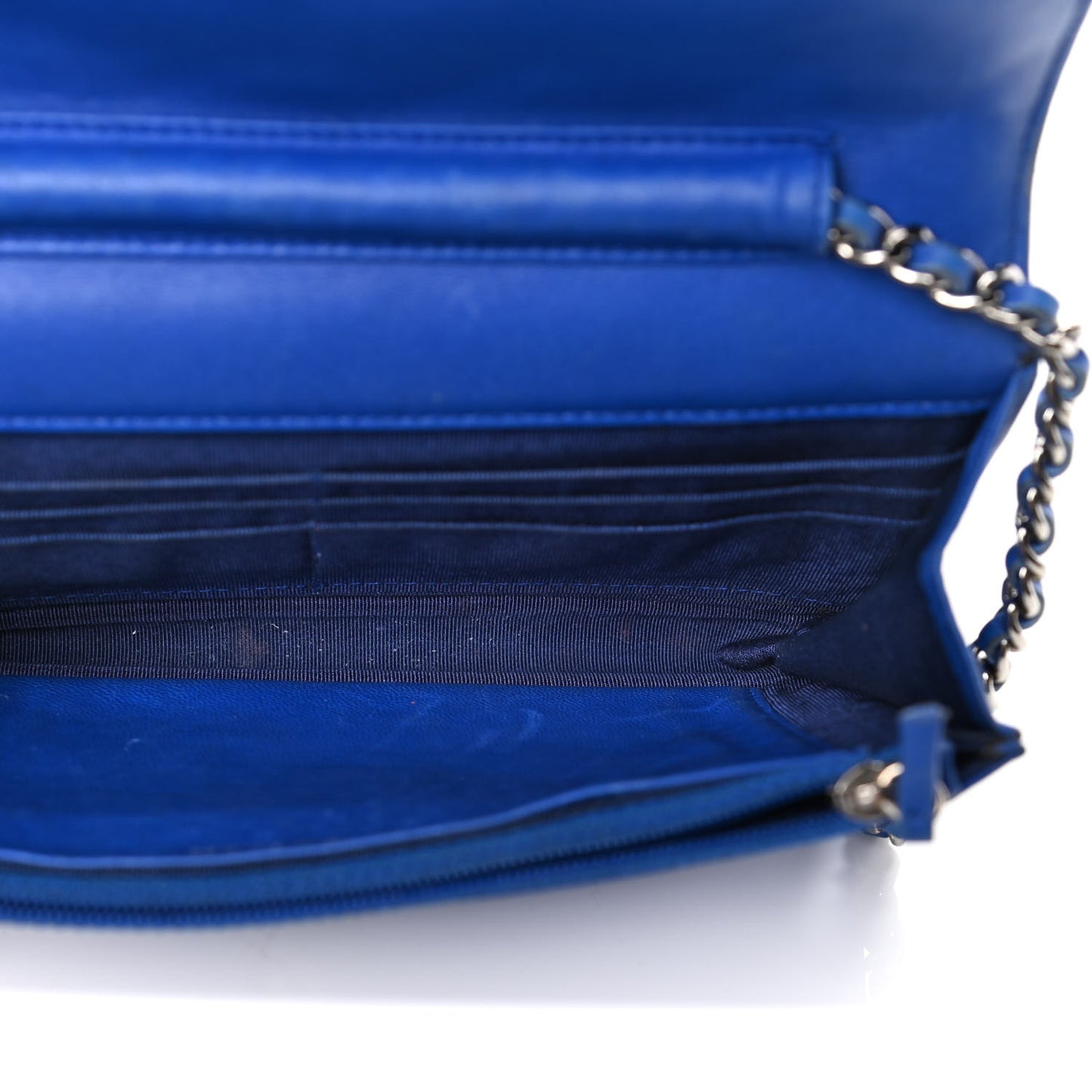 Lambskin Quilted Wallet On Chain WOC Blue