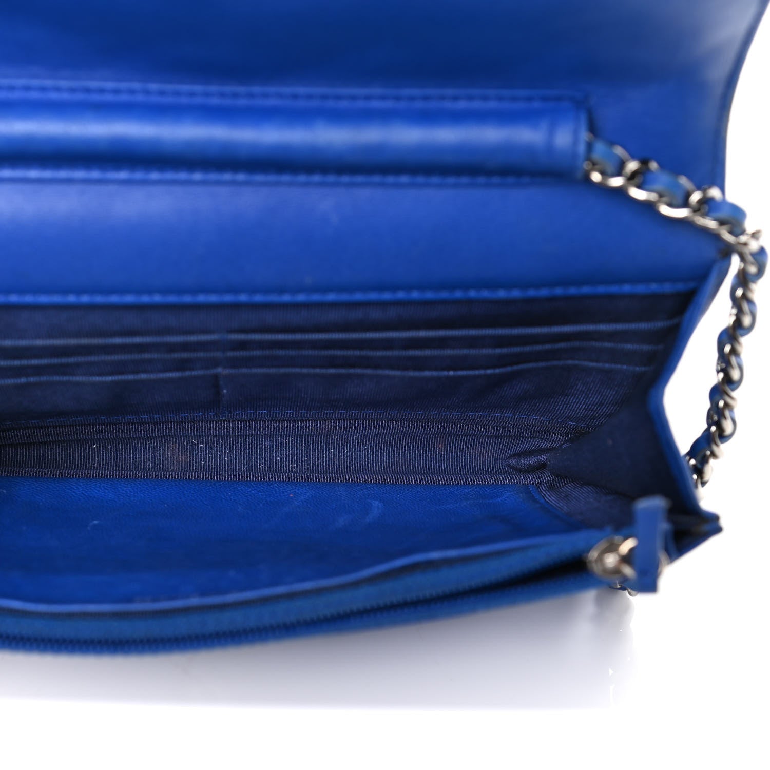 Chanel Lambskin Quilted Wallet On Chain WOC Blue 4 of 5