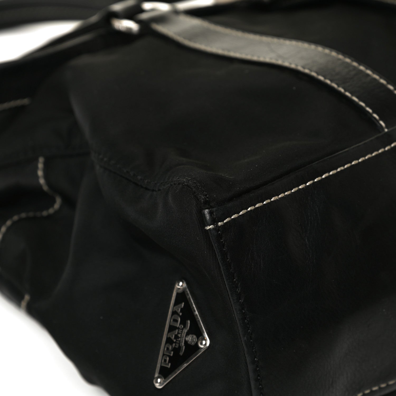 Prada Soft Calfskin Nylon Buckle Shoulder Bag Black 7 of 15