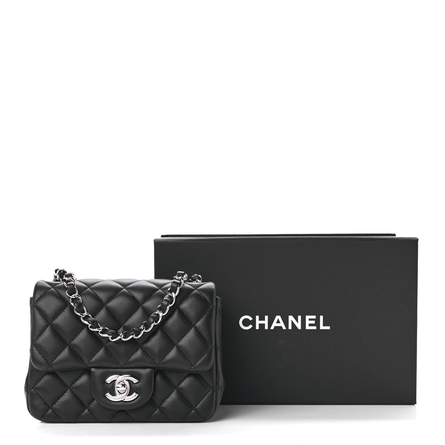 Lambskin Quilted Mini Square Flap Black