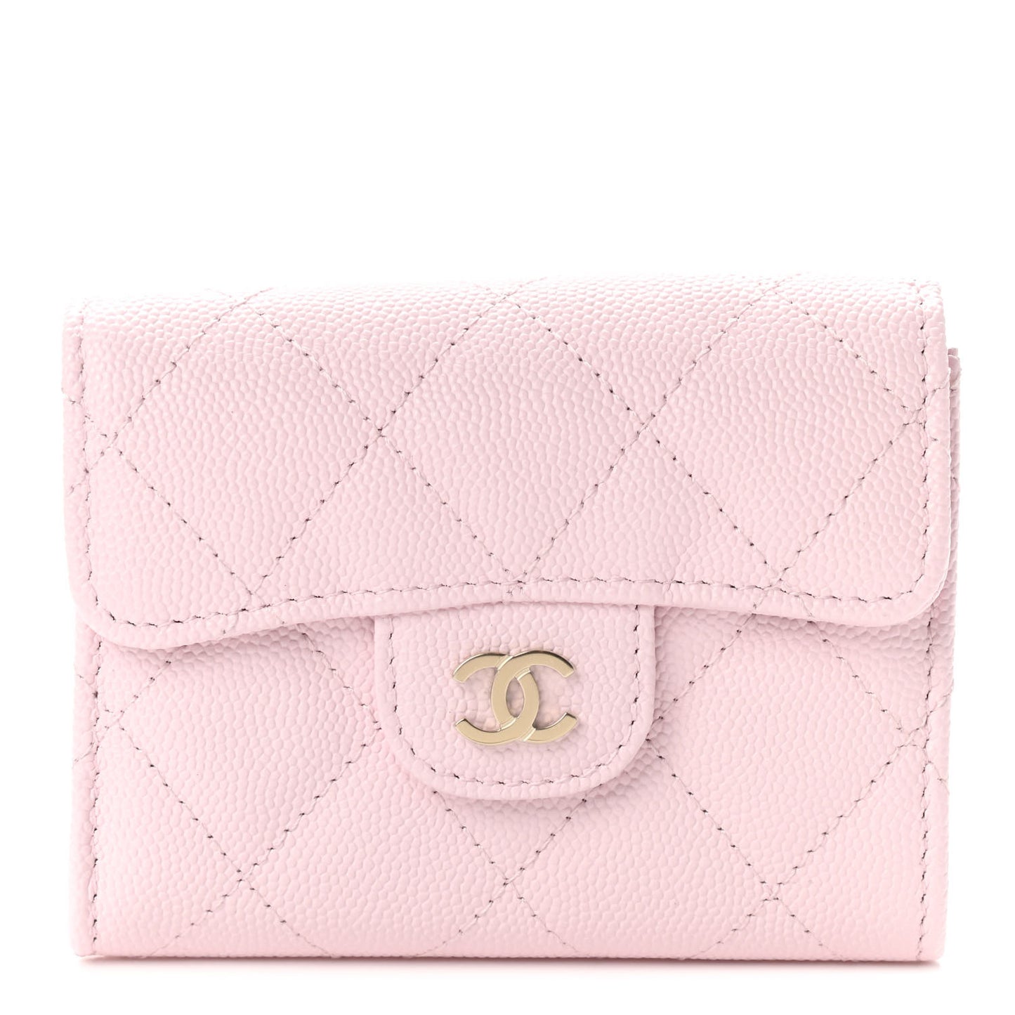 Caviar Quilted Flap Card Holder Wallet Light Pink