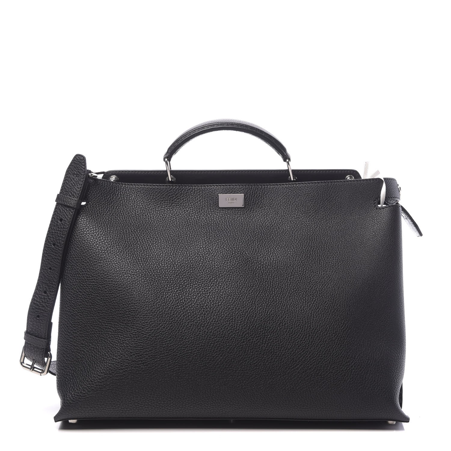 Fendi Cuoio Romano Selleria Vitello Grace Glazed Fabric FF 1974 Large Peekaboo Iconic Essential Satchel Black 1 of 11