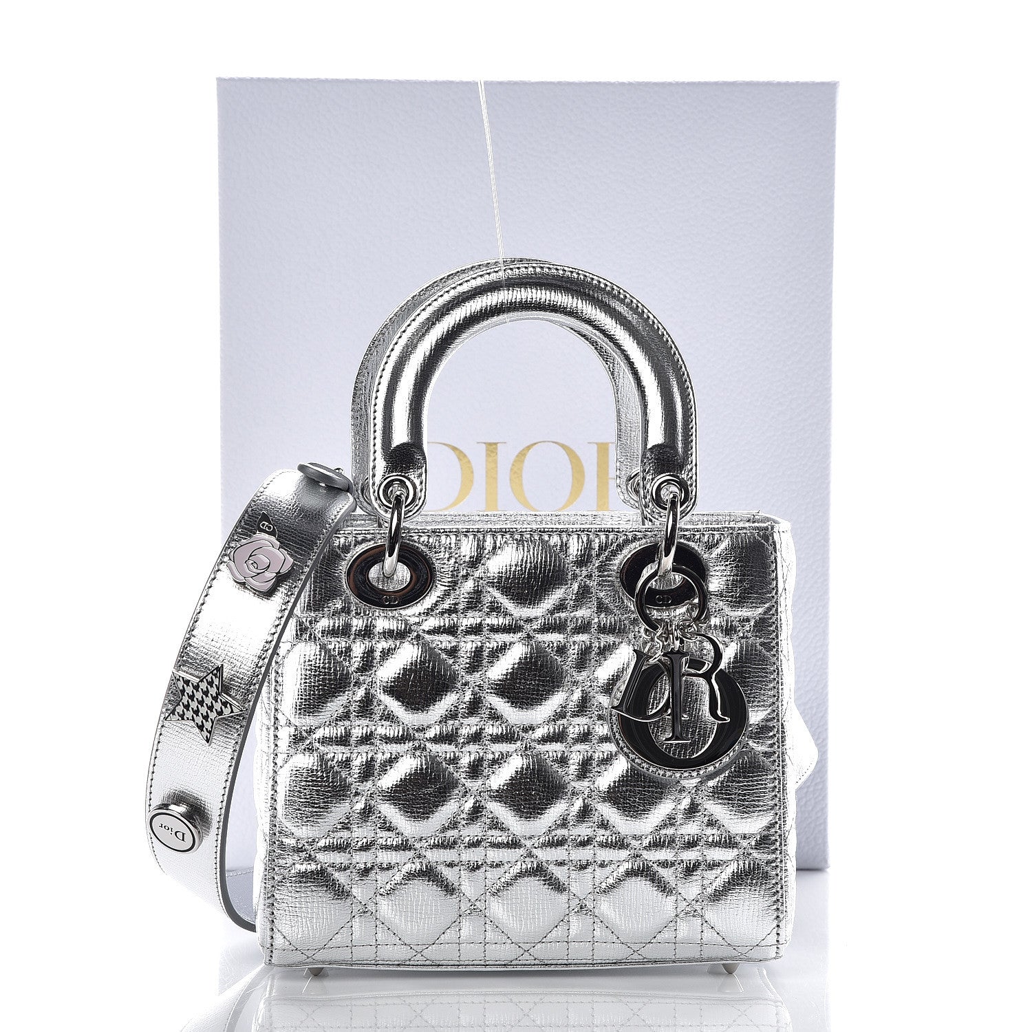 Christian Dior Metallic Grained Calfskin Cannage Small Lucky Badges My Lady Dior Silver 10 of 10