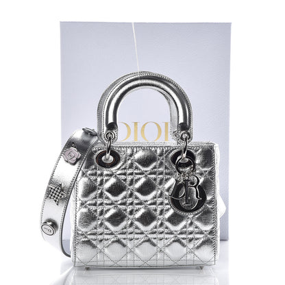 Christian Dior Metallic Grained Calfskin Cannage Small Lucky Badges My Lady Dior Silver 10 of 10