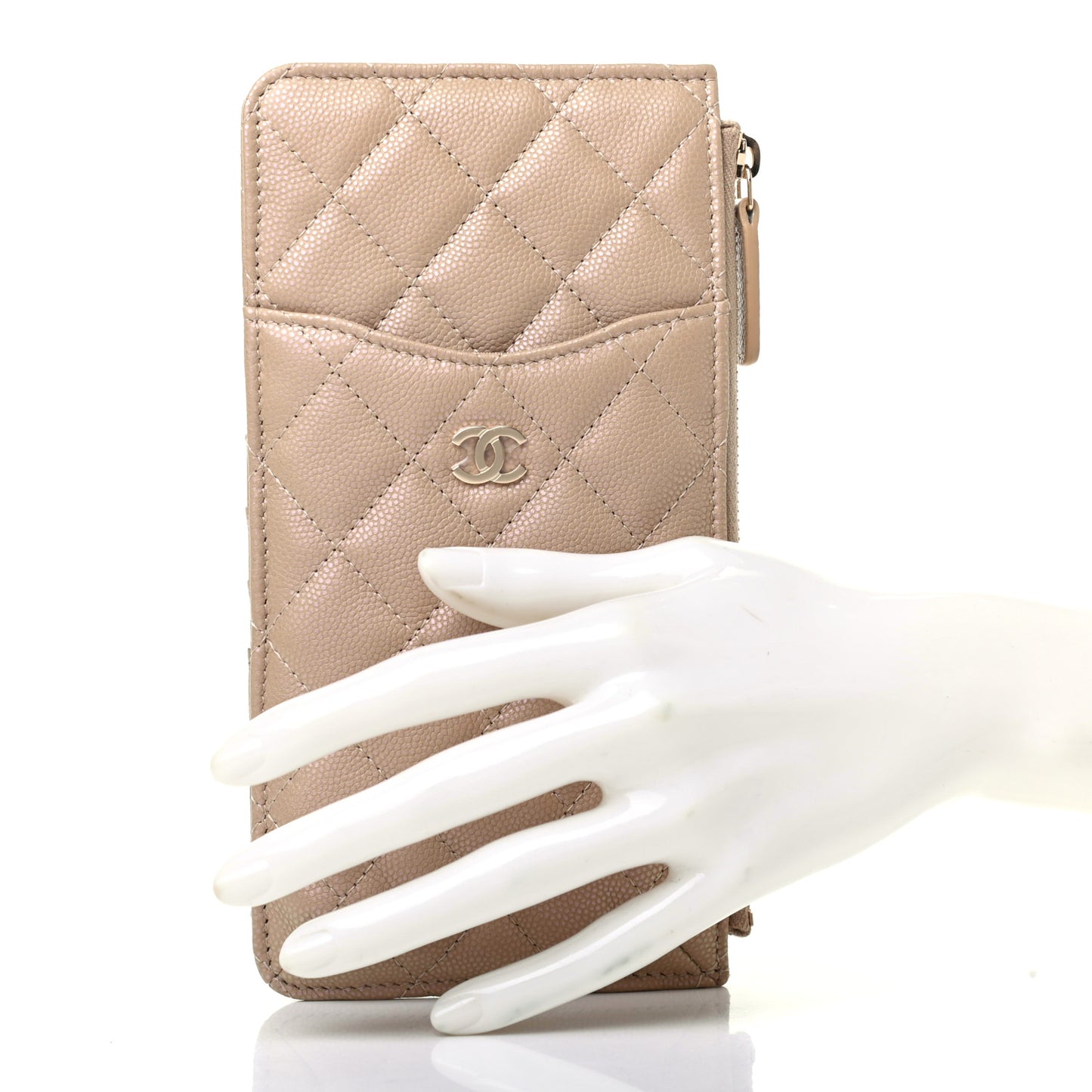 Iridescent Caviar Quilted Classic iPhone Pouch Dark Beige