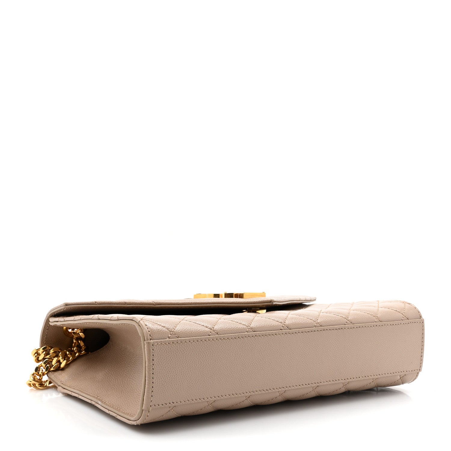 Saint Laurent Grain De Poudre Textured Mixed Matelasse Medium Triquilt Monogram Satchel Dark Beige 4 of 14