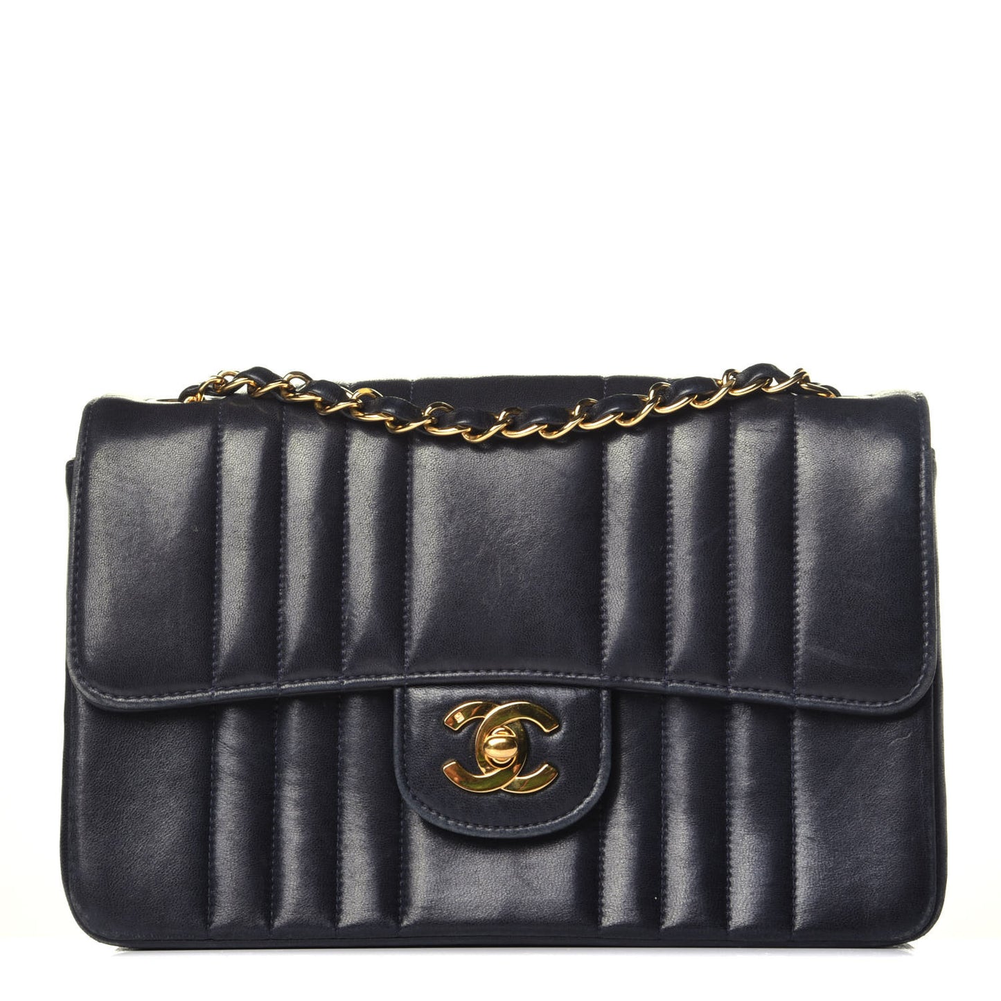 Lambskin Vertical Quillt Jumbo Single Flap Black