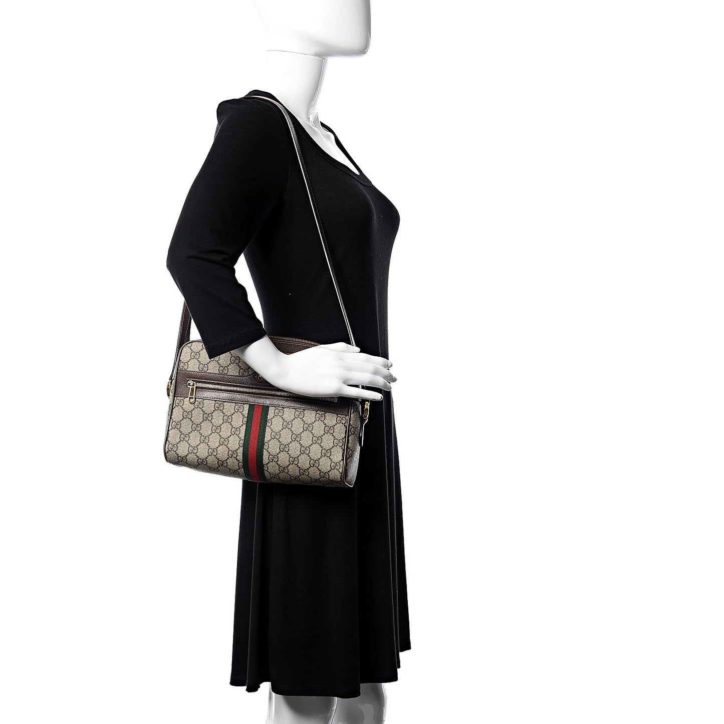 GG Supreme Monogram Web Small Ophidia Shoulder Bag Brown