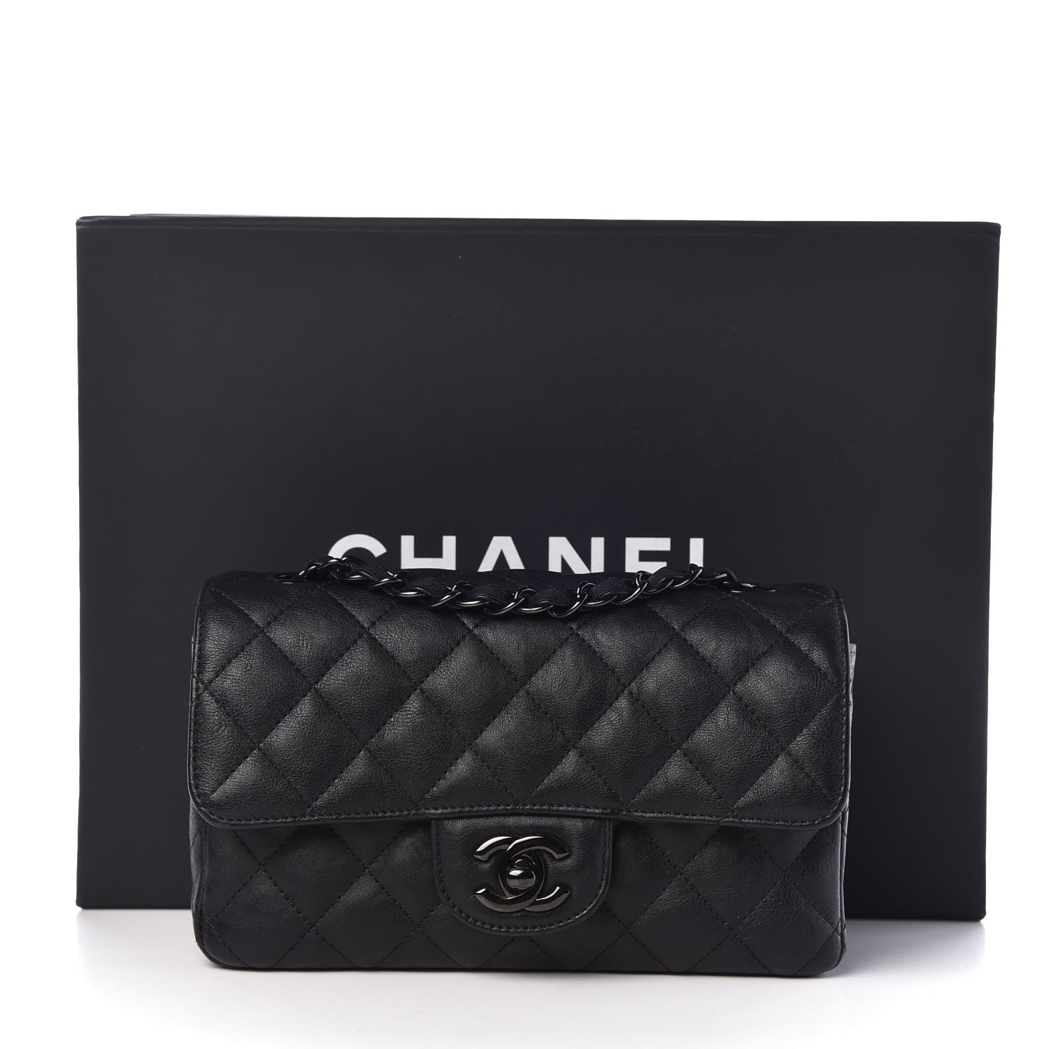 Chanel Crumpled Calfskin Quilted Mini Rectangular Flap So Black 8 of 8