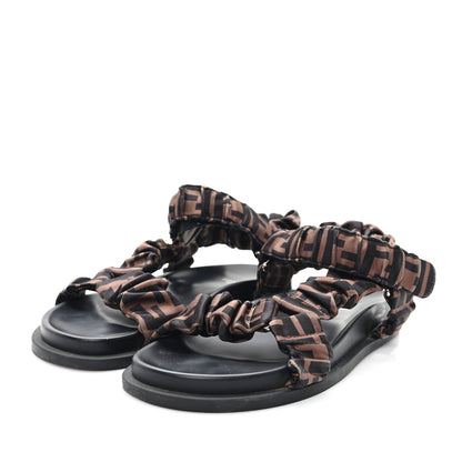 Fendi Satin FF Ruched Sandals 37 Tobacco Black 4 of 8
