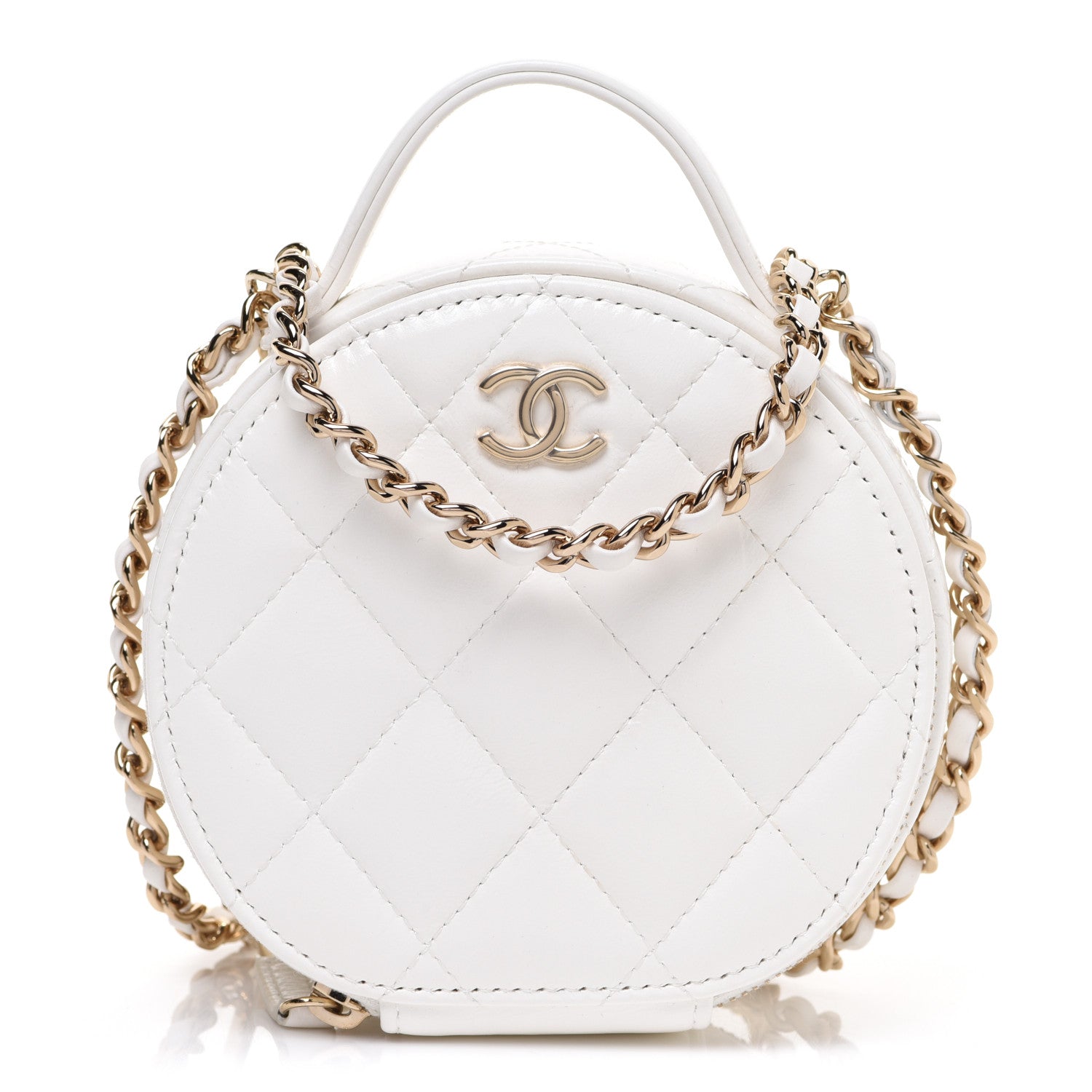 Chanel Lambskin Quilted Round Handle With Care Vanity With Chain White 1 of 9