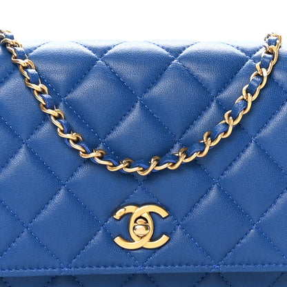 Chanel Lambskin Quilted CC Pearl Crush Wallet on Chain WOC Blue 9 of 12