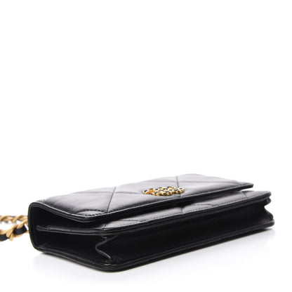 Chanel Shiny Goatskin Quilted Chanel 19 Wallet On Chain WOC Black 4 of 12