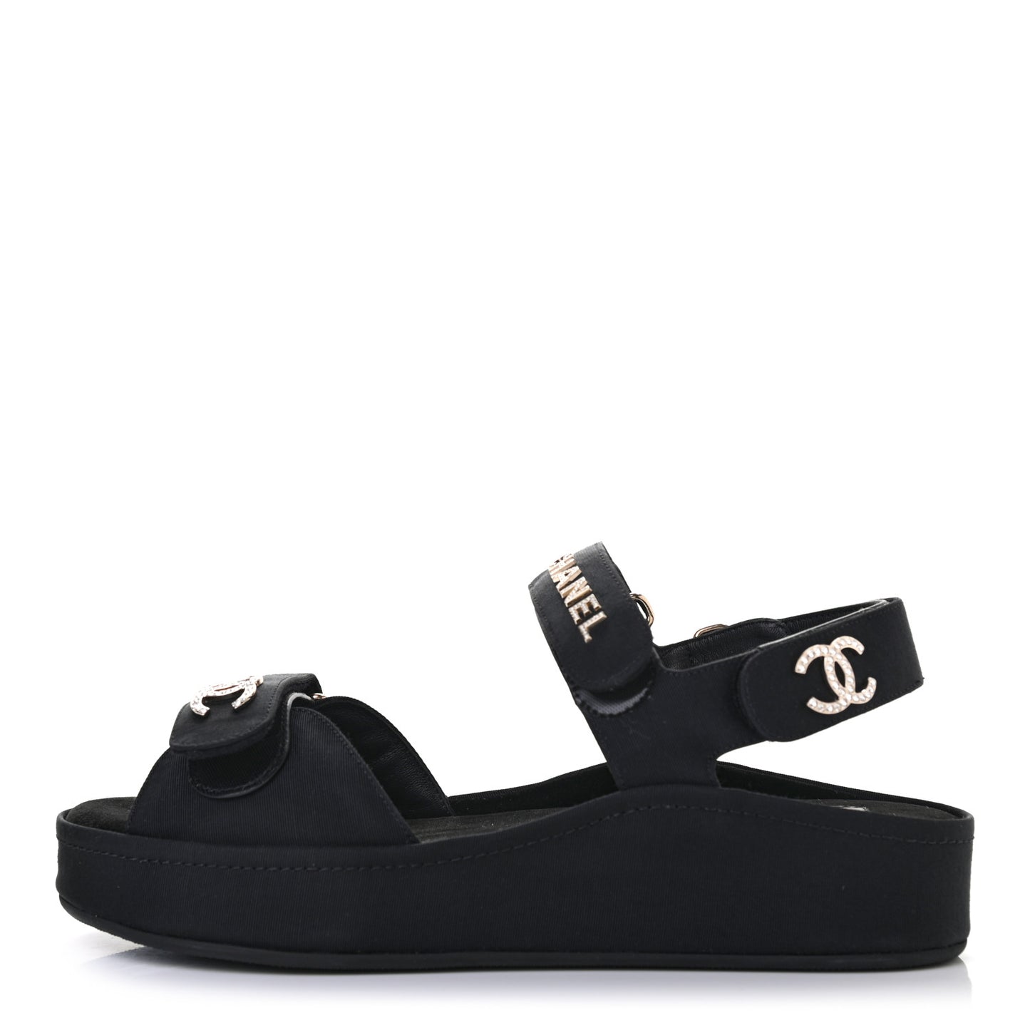 Grosgrain Crystal Logo Platform Sandals 38 Black