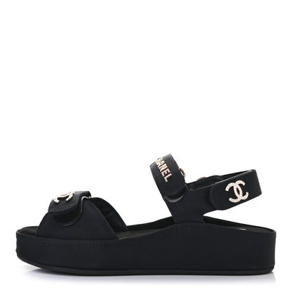 Chanel Grosgrain Crystal Logo Platform Sandals 38 Black 1 of 8