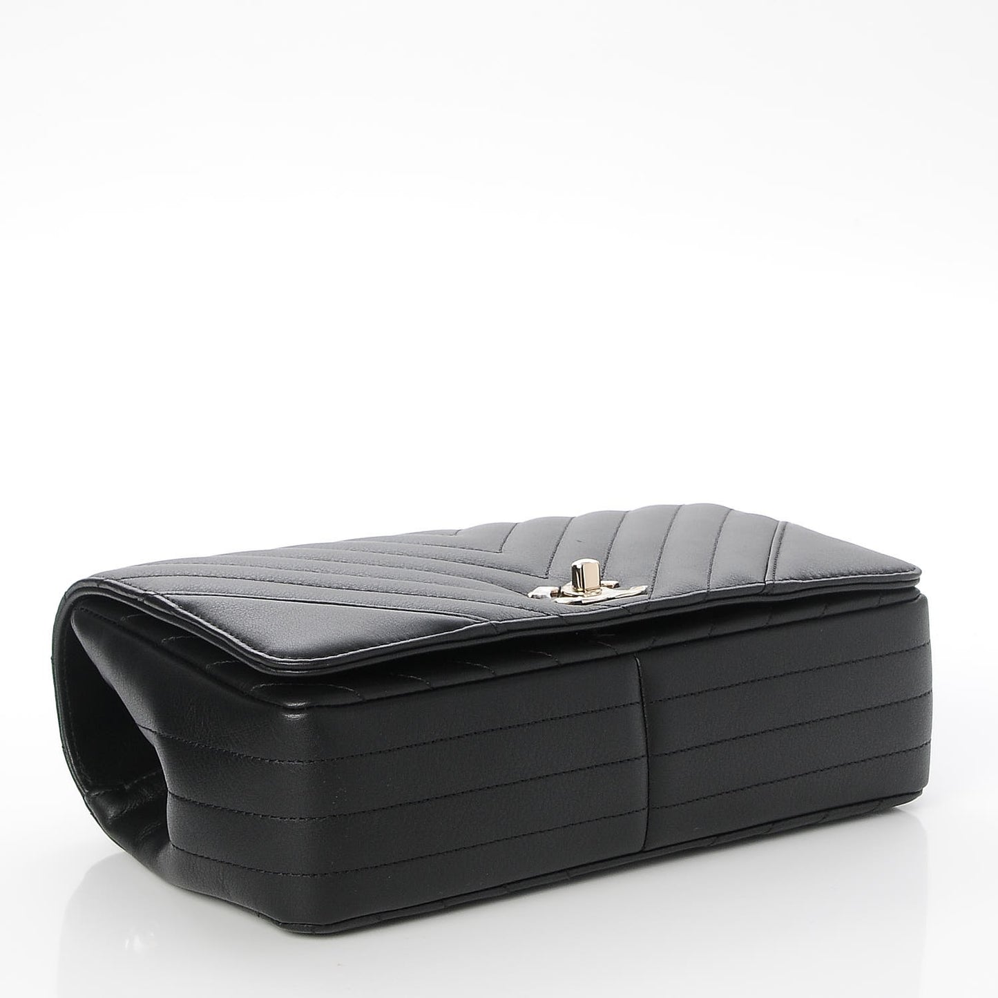 Calfskin Chevron Quilted Small Statement Flap Black