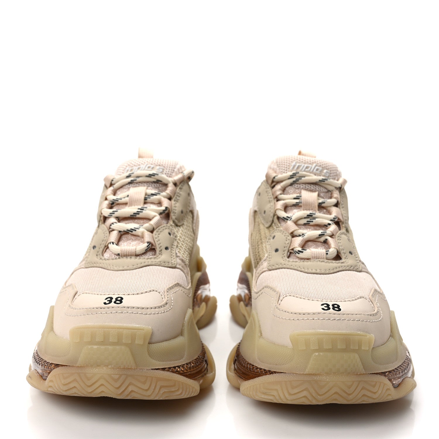Balenciaga Fabric Mesh Clear Sole Womens Triple S Sneakers 38 Beige 2 of 9