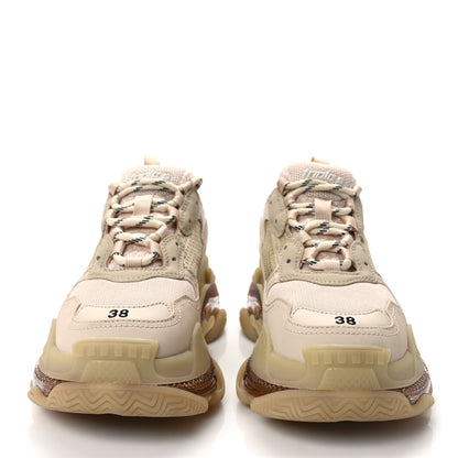 Balenciaga Fabric Mesh Clear Sole Womens Triple S Sneakers 38 Beige 2 of 9