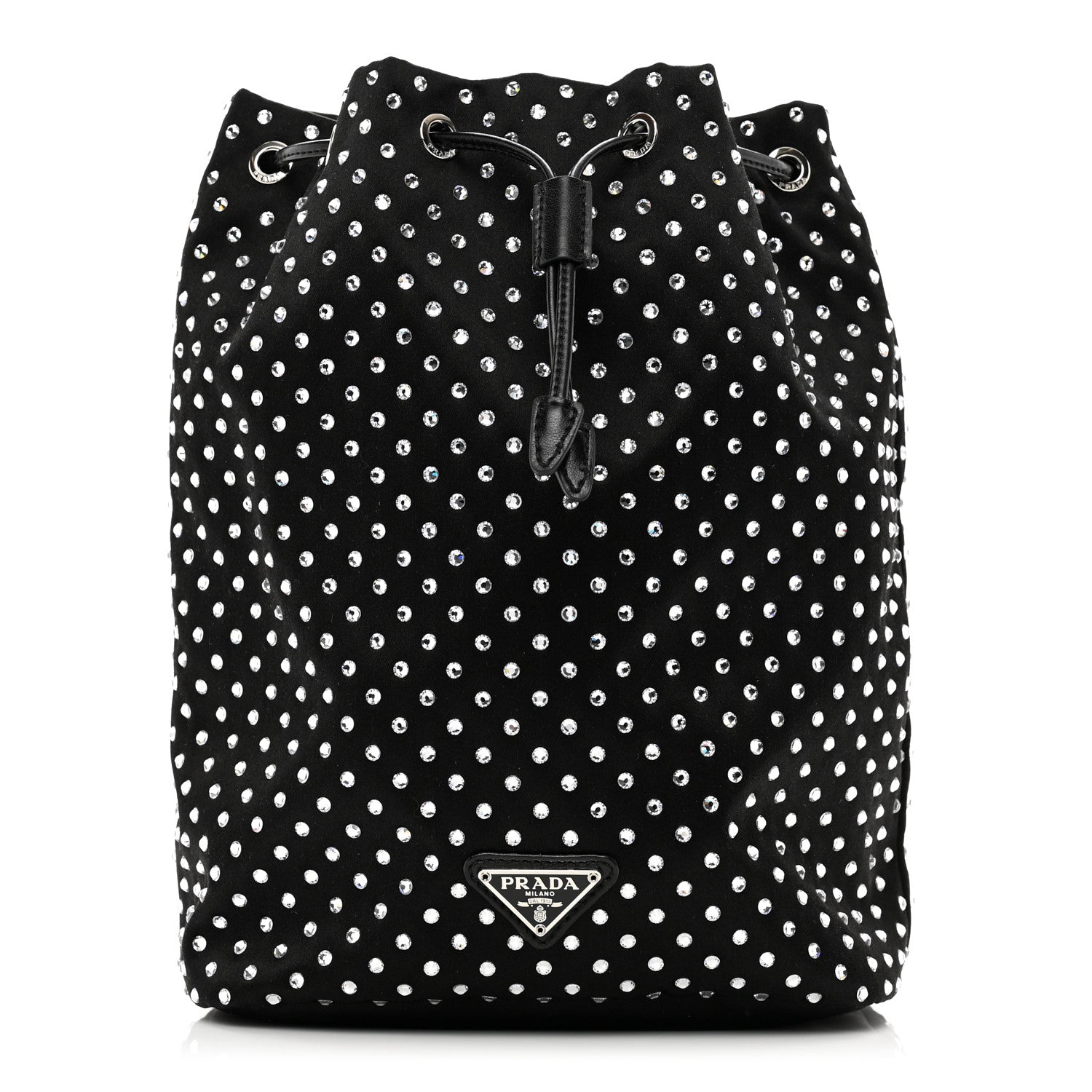 Prada Satin Crystal Metal Triangle Logo Drawstring Pouch Cristal 1 of 7