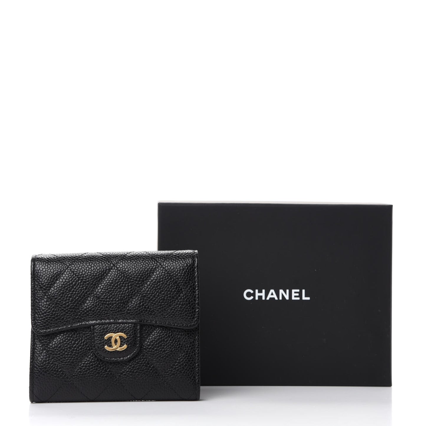 Caviar Quilted Compact Flap Wallet Black