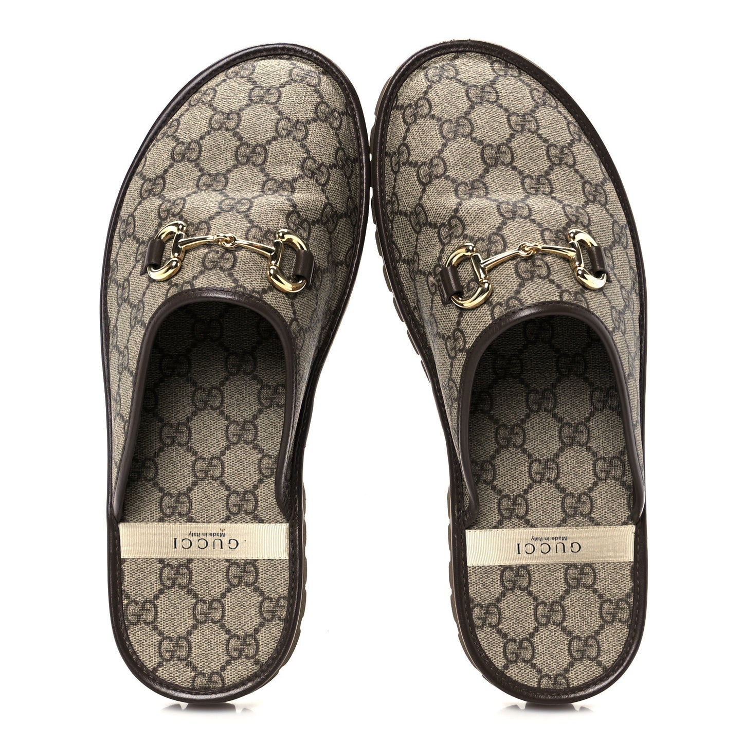 GG Supreme Monogram Miro Soft Calfskin Men's Horsebit Slippers 10 Beige Ebony New Acero
