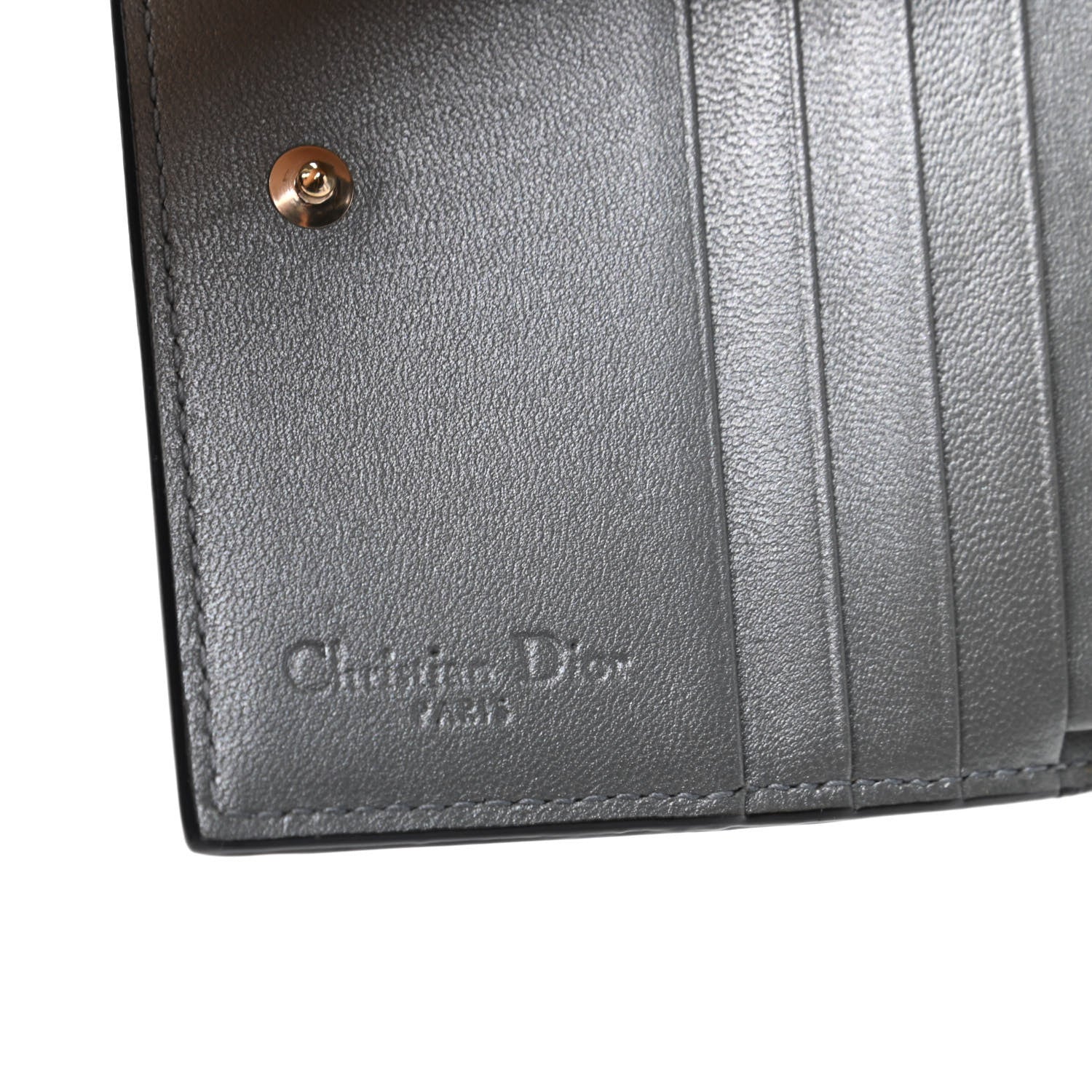 Christian Dior Metallic Grained Calfskin Cannage Lady Dior French Wallet Steel 7 of 9