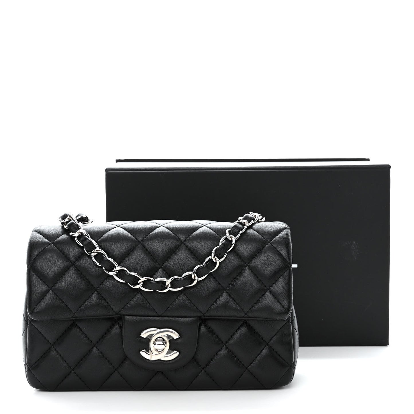 Lambskin Quilted Mini Rectangular Flap Black