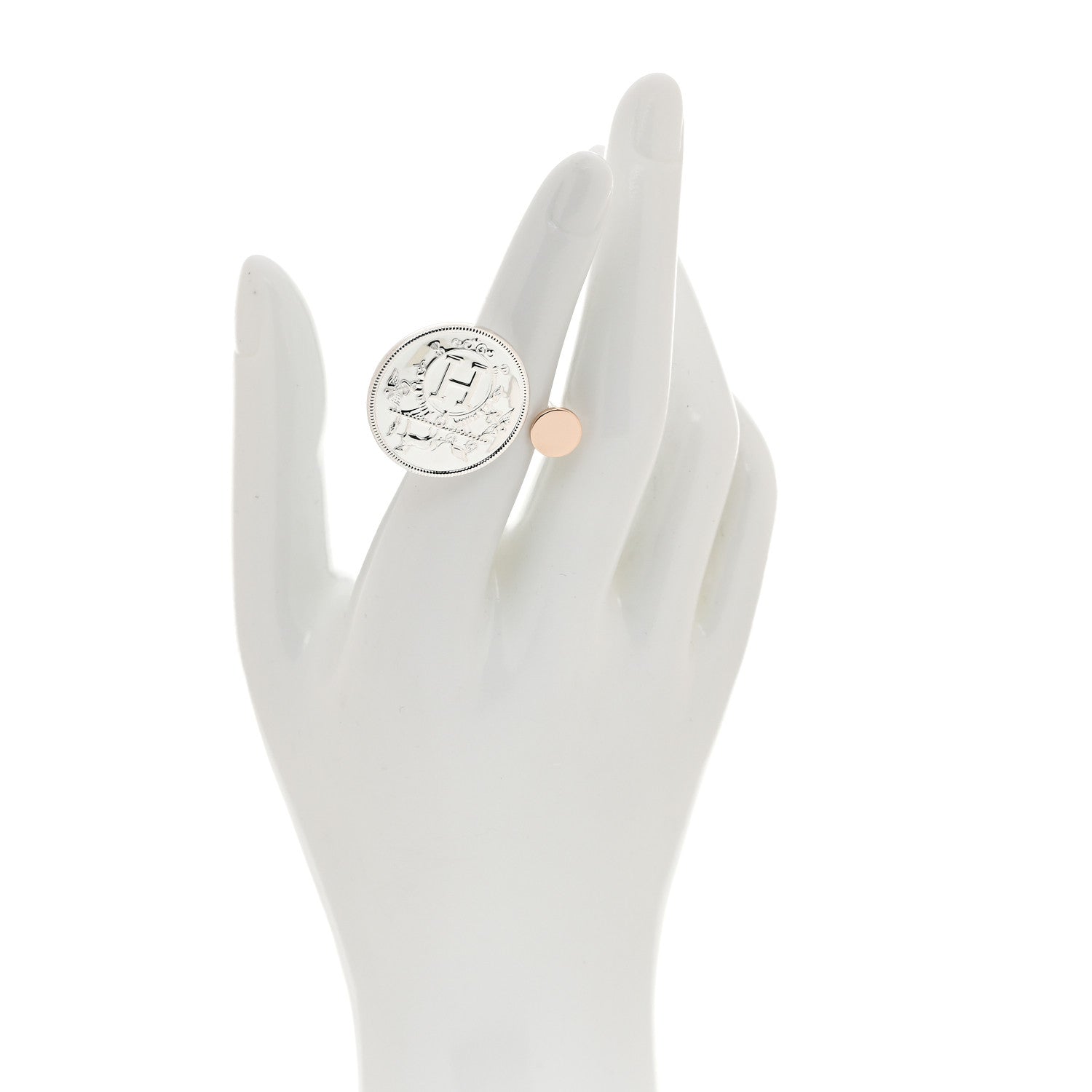 Hermes Sterling Silver 18K Rose Gold MM Ex-Libris Ring 50 5.25 2 of 5
