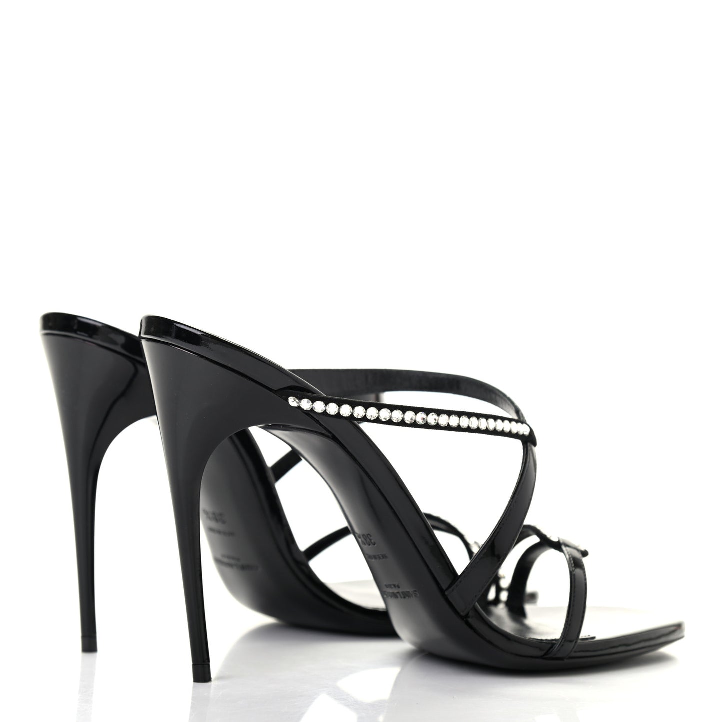 Patent Calfskin Crystal Paris Sandals 38.5 Black
